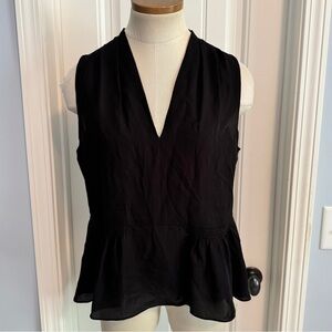 Rebecca Taylor 8 Black 100% Silk Sleeveless Peplum Blouse Top ~ Classic Career
